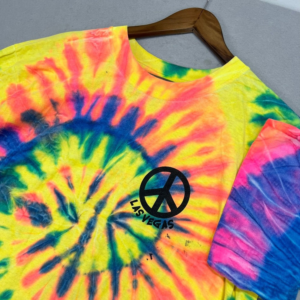 Vintage Las Vegas Graphic T-Shirt Peace Sign Tie Dye Colorful Single Stitch